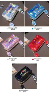 Collage of Little Beauty laser crossbody bags in five colors with woven straps