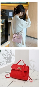 Détails des sacs à texture crocodile rose et rouge avec fermoir doré et poignée supérieure