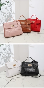 Détails des mini sacs à main texture crocodile avec fermoirs rotatifs et poignée haute