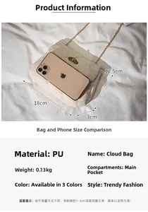 Detailed dimensions of the beige quilted chain bag with 18cm length and PU material specs