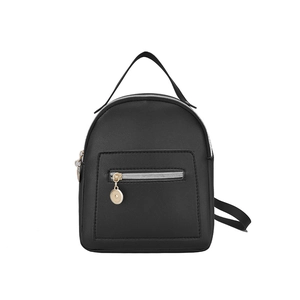 Mini zaino minimalista in pelle PU nera da donna con cerniere in metallo alla moda