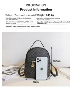 Detailed view of a stylish mini monogram backpack with an iPhone for size comparison.