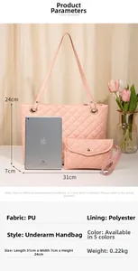 Pink quilted shoulder bag and matching coin purse set with gold ring details