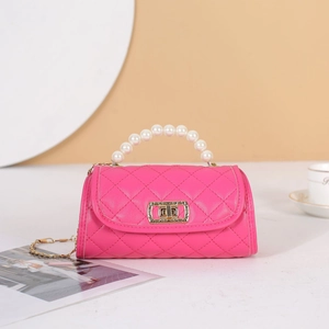 Quilted Diamond Lattice Crossbody Bag With Faux Artificial Pearl Handle And Metal Chain Strap Elegant PU Leather Handbag For Women