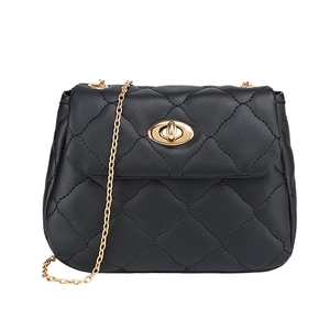 Classic black quilted leather crossbody bag with gold chain strap and metal lock