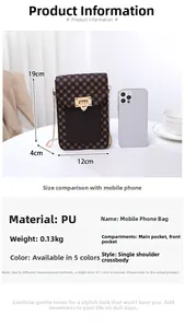 Mini floral PU leather crossbody bag dimensions 19x12x4cm with gold chain and metal lock