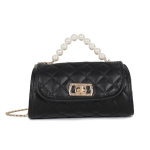 Sac Cylindre Matelassé pour Femme Poignée en Künstliche Perles Bandoulière Chaîne Dorée Cuir Synthétique Mini Sac à Main Pochette Soirée