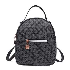 Mini dark grey fashion backpack for women with circular pattern and rose gold zipper