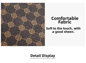 Macro shot of brown faux leather texture with golden clover patterns and smooth finish