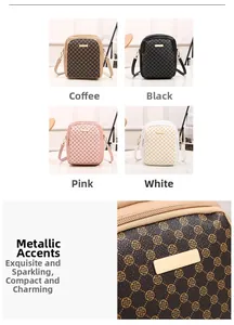 Macro shot of hardware logo and clover pattern on four available crossbody bag colors
