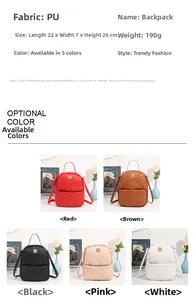 Quilted PU leather backpack detail showing five colors on a marble surface background