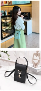 Detail of mini flap crossbody bags with golden bear pendant in mint green and black