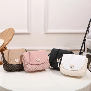 Damen Umhängetasche PU Leder Geometrischer Druck Schmetterling Metallschnalle Klappe Crossbody Tasche Mode Klein