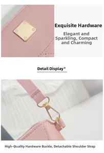 Close-up of pink quilted mini bag featuring gold-tone hardware and detachable strap