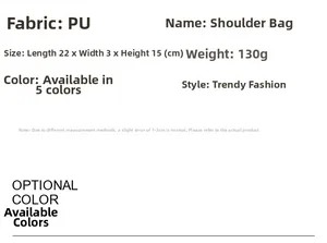 Detailed size chart for the PU leather crossbody bag featuring 22x3x15 cm dimensions