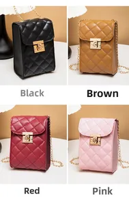 Chic quilted camera bags in four vibrant colors with elegant gold chain straps