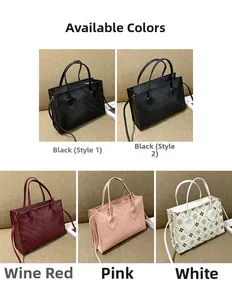 Detail view of quilted leather mini handbags in black, wine red, pink, and floral patterns