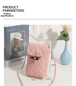 Pink quilted leather phone bag with horn toggle clasp and 20x13x5cm dimension details