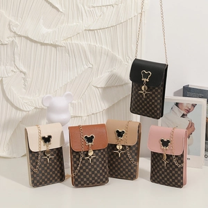 Vintage Crossbody Phone Bag For Women PU Leather Retro Printed Mini Shoulder Pouch With Metal Chain Strap And Flip Cover