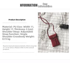 Detail view of red PU leather small phone bag with pebble texture and metal ring decor
