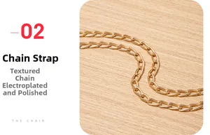 Detail of the high-quality light gold electroplated metal chain shoulder strap
