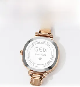 Close-up of GEDI watch stainless steel back cover with engraved logo and model details