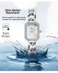 Montre carrée Gedi pour femmes avec strass et étanchéité 30m dans les éclaboussures d'eau