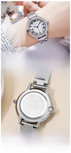 Detail of GEDI women's watch featuring a crystal bezel and engraved stainless steel back