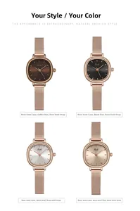 Women's quartz watches featuring four dial colors and rose gold mesh metal straps