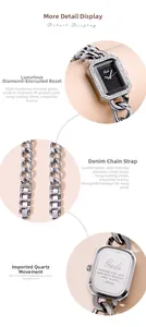 Vue macro de la montre Gedi avec lunette en diamant, bracelet chaîne et boîtier 3ATM