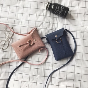 Minimalist litchi grain PU leather mini crossbody bags in pink and dark blue colors