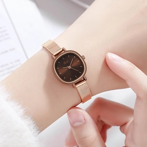 Gedi rose gold square women's watch with brown dial and stainless steel mesh band