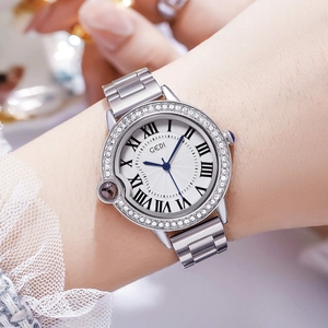 GEDI Women Luxury Quartz Watch with Roman Numerals and Diamond Inset Steel Band