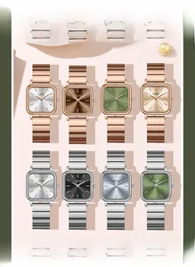 Montres à quartz carrées élégantes pour femmes en diverses couleurs avec bracelet métal