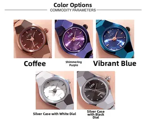 Cinq montres quartz élégantes pour femme avec cadran à facettes et bracelets métalliques