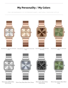 Présentation matricielle de montres à quartz carrées pour femmes en divers tons et cadrans