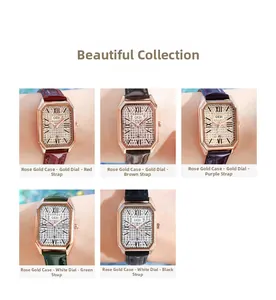Detailed grid showing five colorful crocodile leather straps for quartz crystal watches