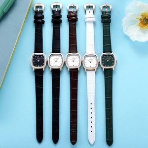 Elegant women's square quartz watches with leather straps in multiple colors and rose gold case
