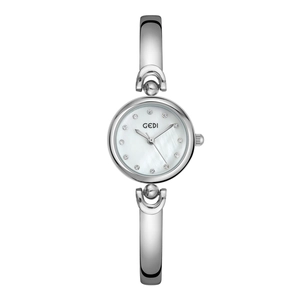 Montre bracelet GEDI argentée minimaliste avec cadran en nacre et index strass