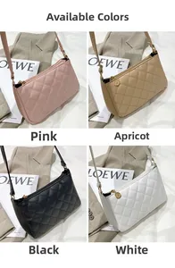 Quilted women's underarm bags in pink, beige, black, and white with gold zipper detail