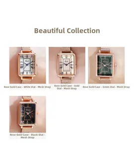 Montre rectangulaire en maille or rose pour femme avec quatre couleurs de cadran