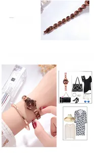 Détail d'une montre à quartz or rose avec bracelet en acier à maillons et cadran rond
