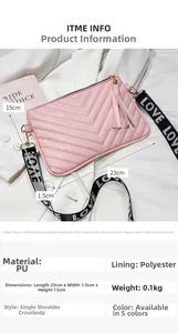 Borsa a tracolla in PU rosa con cuciture a V, ciondolo a nappa e dettaglio tracolla LOVE
