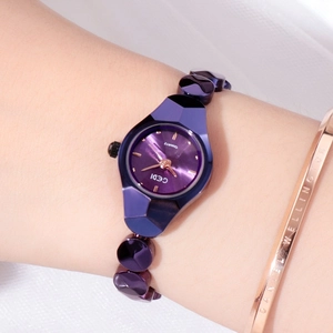Montre à quartz GEDI pour femme avec cadran violet et verre taillé facetté