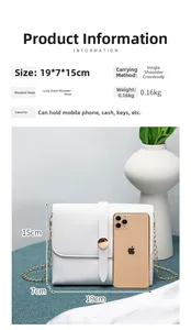 Detailed view of white pebble leather crossbody bag with gold chain and metal buckle