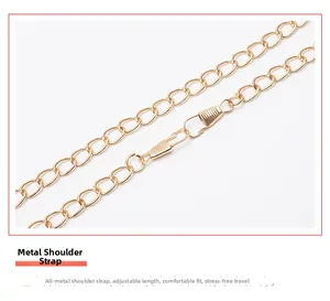 Detail of adjustable gold metal chain strap with sturdy spring hooks for handbags