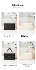 Detail of quilted triangle patterns on black and white chain strap shoulder bags