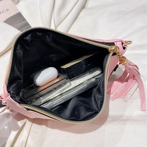 Borsa a tracolla trapuntata rosa in pelle PU con nappa e interno capiente per oggetti