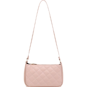 Chic pink quilted underarm bag with diamond stitching and elegant metal zipper closure
