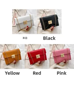 Detailed grid view of five crocodile pattern crossbody bags with gold chain straps